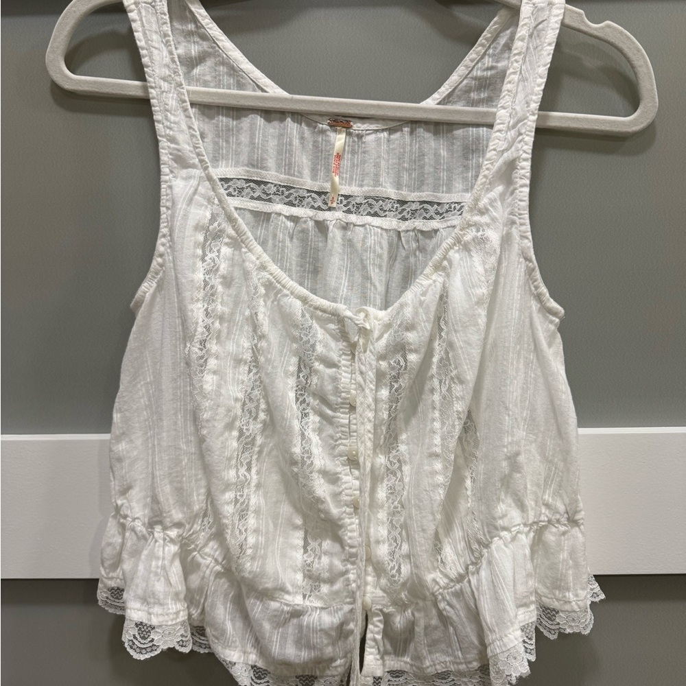 Free people White Lace Trim Sleeveless Top
